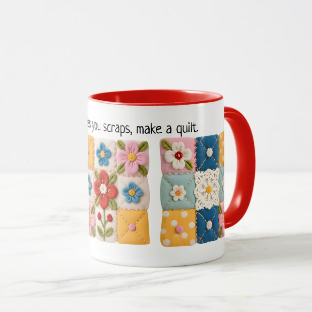 Embroidered Flowers Patchwork Quilt Mug Tasse (VorderseiteRechts)