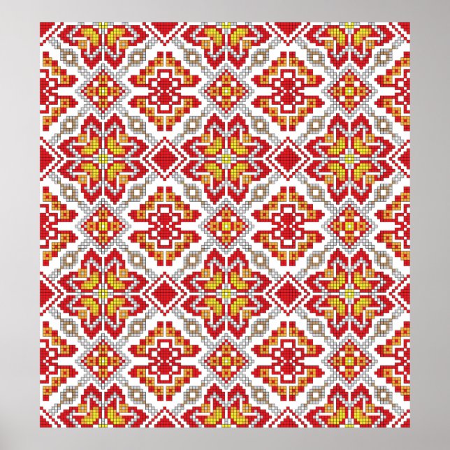 Embroidered handmade cross-stitch ethnic Ukraine p Poster (Vorne)