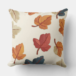 Embroidered Look Fall Leaf Throw Pillow Kissen