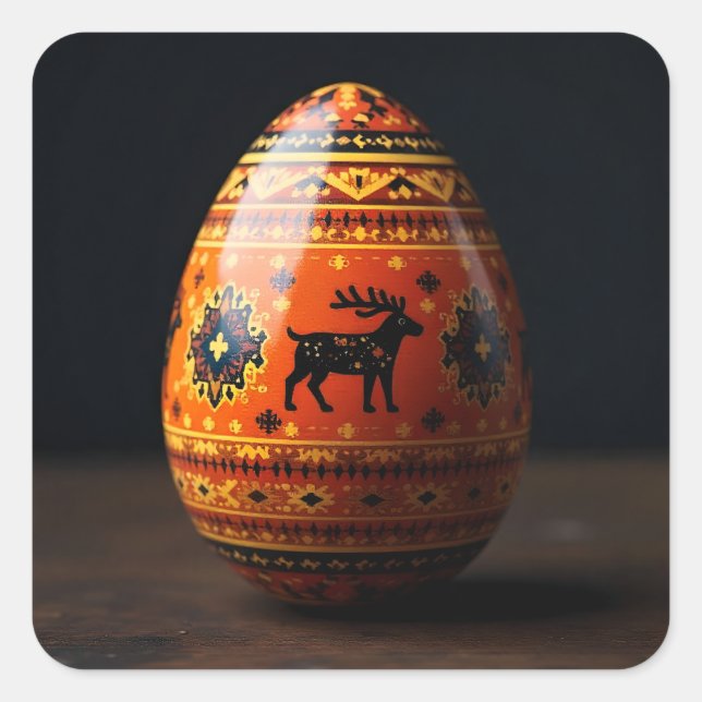 Embroidered Reindeer Easter Egg Quadratischer Aufkleber (Vorderseite)