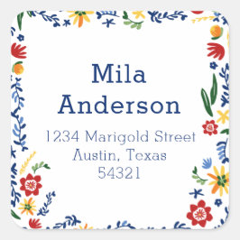 Embromiertes Florals Square Address Label Quadratischer Aufkleber
