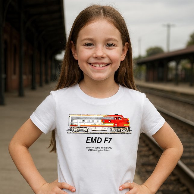 EMD F7 Santa Fe Warbonnet Diesel Locomotive. T-Shirt (EMD F7 Santa Fe Warbonnet Diesel Locomotive. Girl Basic T-Shirt)