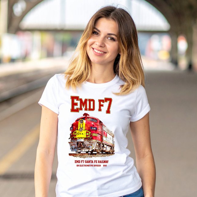 EMD F7 Santa Fe Warbonnet Diesel Locomotive. T-Shirt (EMD F7 Santa Fe Warbonnet Diesel Locomotive. Womens Basic T-Shirt)