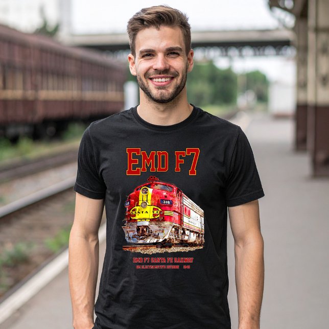 EMD F7 Santa Fe Warbonnet Diesel Locomotive. T-Shirt (EMD F7 Santa Fe Warbonnet Diesel Locomotive. Mens Basic T-Shirt)
