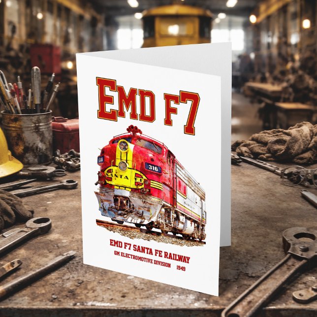 EMD F7 Santa Fe Warbonnet Diesellokomotive. Dankeskarte (EMD F7 Santa Fe Warbonnet Diesel Locomotive. Thank You Card)