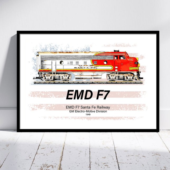 EMD F7 Santa Fe Warbonnet mit amerikanischer Flagg Poster (EMD F7 Santa Fe Warbonnet with American Flag. Poster)