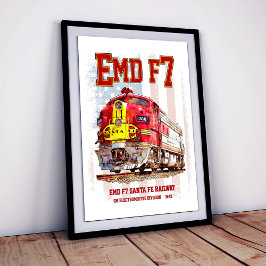 EMD F7 Santa Fe Warbonnet with American Flag. Poster