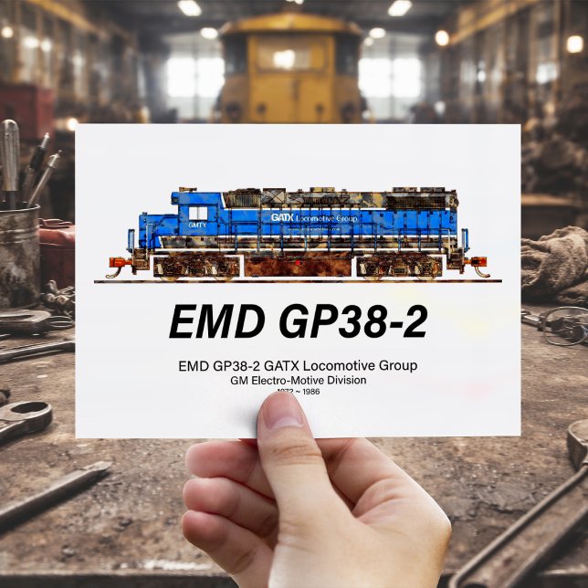 EMD GP38-2 Diesel Lokomotive GATX blau und weiß Postkarte (EMD GP38-2 Diesel Locomotive GATX blue and white. Postcard )