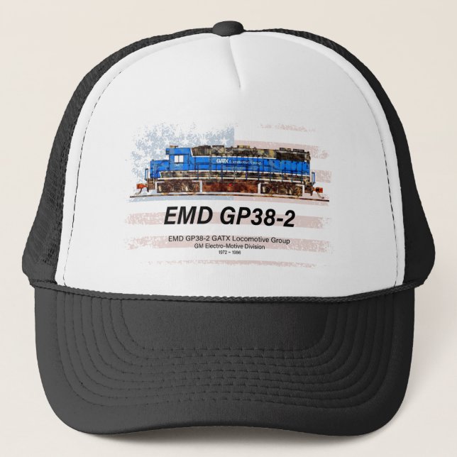 EMD GP38-2 Diesel Lokomotive und amerikanische Fla Truckerkappe (Vorderseite)