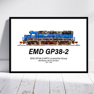EMD GP38-2 Diesellokomotive GATX blau und weiß Poster