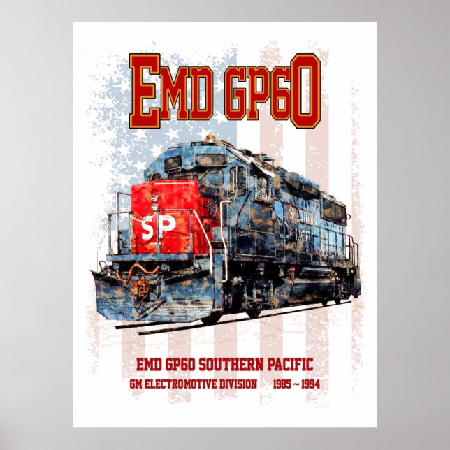 EMD GP60 Diesel Locomotive and American flag Poster (Vorne)
