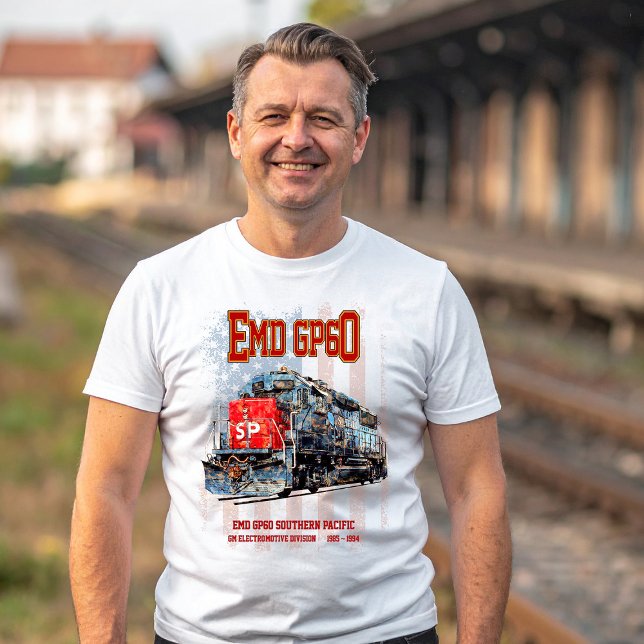 EMD GP60 Diesel Lokomotive und amerikanische Flagg T-Shirt (EMD GP60 Diesel Locomotive of Southern Pacific. Mens Basic T-Shirt)