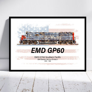 EMD GP60 Diesellokomotive und amerikanische Flagge Poster