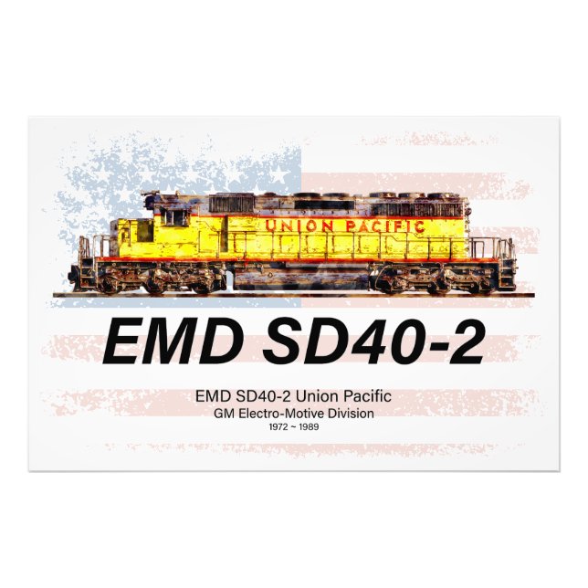 EMD SD40-2 Diesellokomotive. Amerikanische Flagge Fotodruck (Vorne)