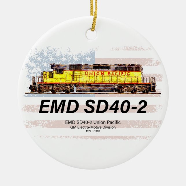EMD SD40-2 Diesellokomotive. Amerikanische Flagge Keramik Ornament (Vorne)