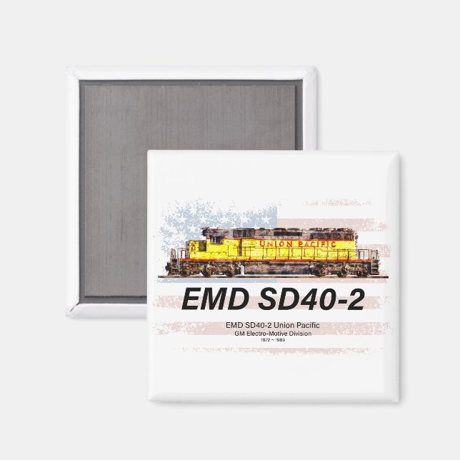 EMD SD40-2 Diesellokomotive. Amerikanische Flagge Magnet (Vorderseite/Rückseite)