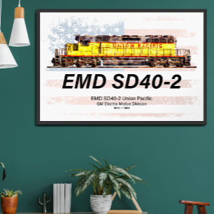 EMD SD40-2 Diesellokomotive. Amerikanische Flagge Poster