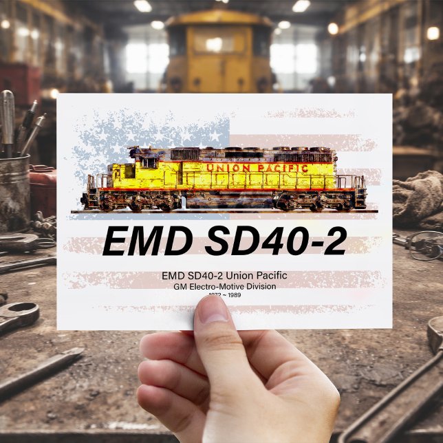 EMD SD40-2 Diesellokomotive. Amerikanische Flagge Postkarte (EMD SD40-2 Diesel Locomotive. American flag. Postcard)