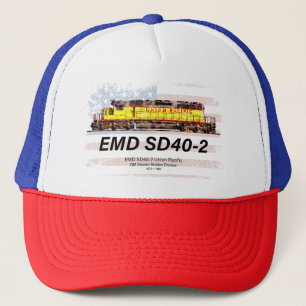 EMD SD40-2 Diesellokomotive. Amerikanische Flagge Truckerkappe