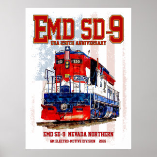 EMD SD-9 Locomotive USA 250th Anniversary Livery Poster