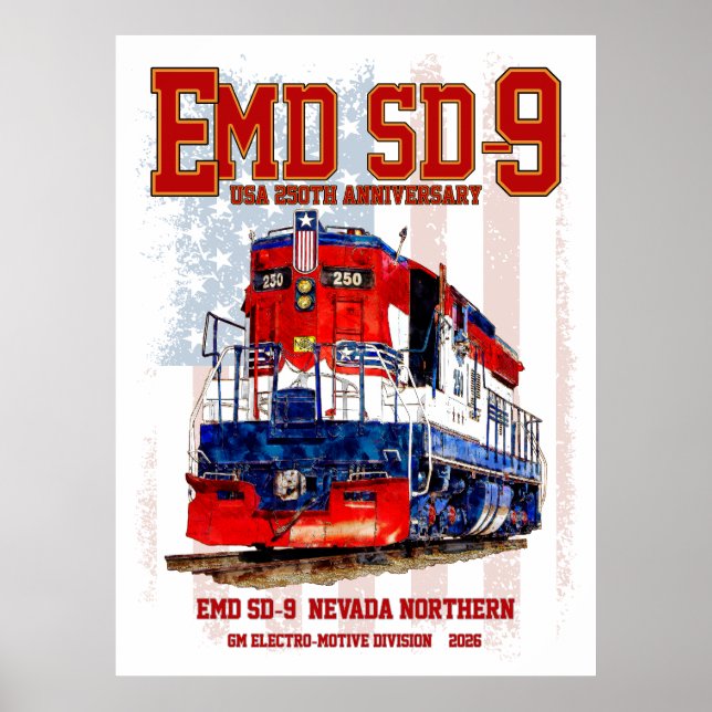 EMD SD-9 Locomotive USA 250th Anniversary Livery Poster (Vorne)