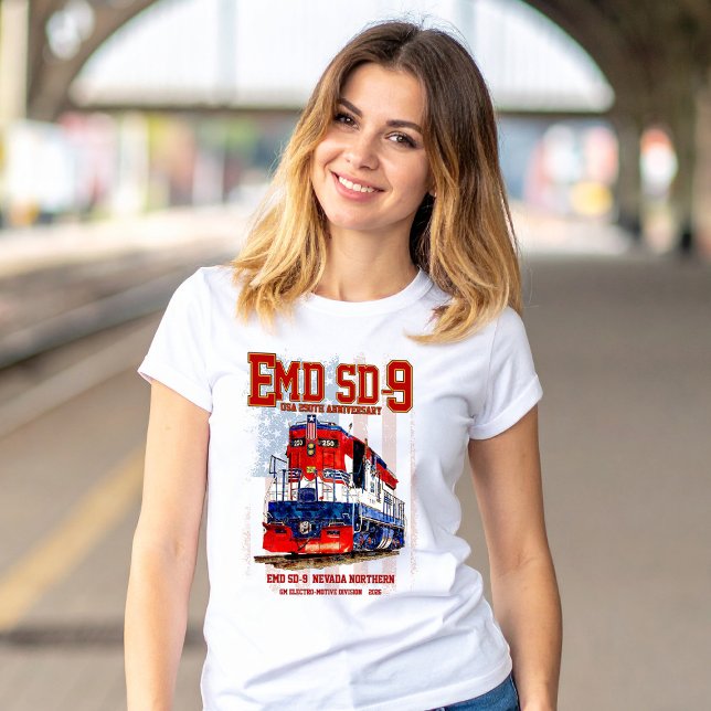EMD SD-9 Locomotive USA 250th Anniversary Livery T-Shirt (EMD SD9 USA 250th Anniversary Heritage Locomotive. Womens Basic T-Shirt)