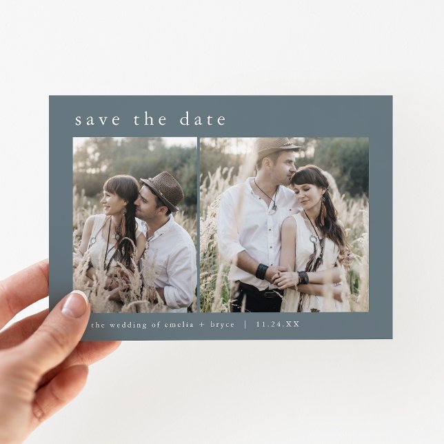 EMELIA 2 Foto Simple Boho Navy Dark Blue Wedding Save The Date (EMELIA 2 Photo Simple Boho Navy Dark Blue Wedding Save The Date)