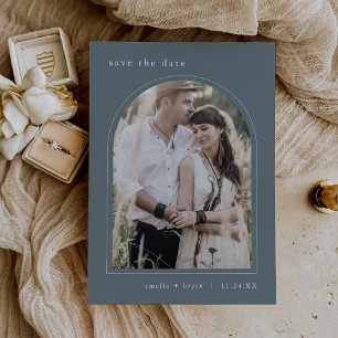 EMELIA Arch Foto Simple Boho Dark Blue Wedding Save The Date