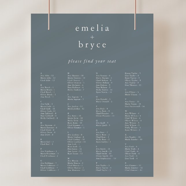 EMELIA Blue Rustic Wedding Chart Template Poster (EMELIA Blue Rustic Wedding Seating Chart Template)
