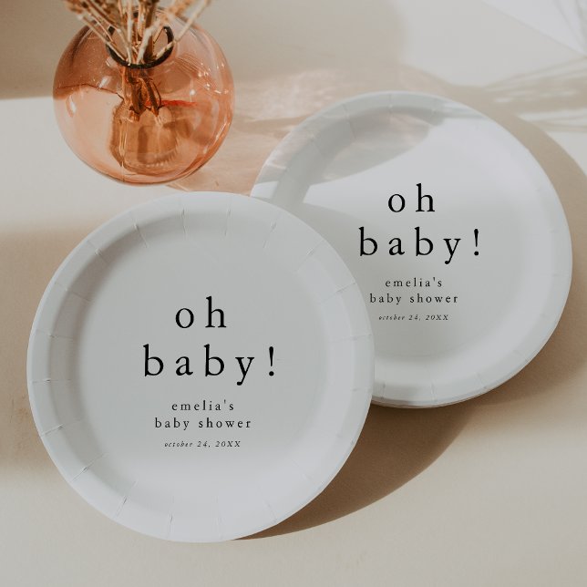 EMELIA Boho Modern Simple Oh Baby Dusche Pappteller (EMELIA Boho Modern Simple Oh Baby Baby Shower Paper Plates)