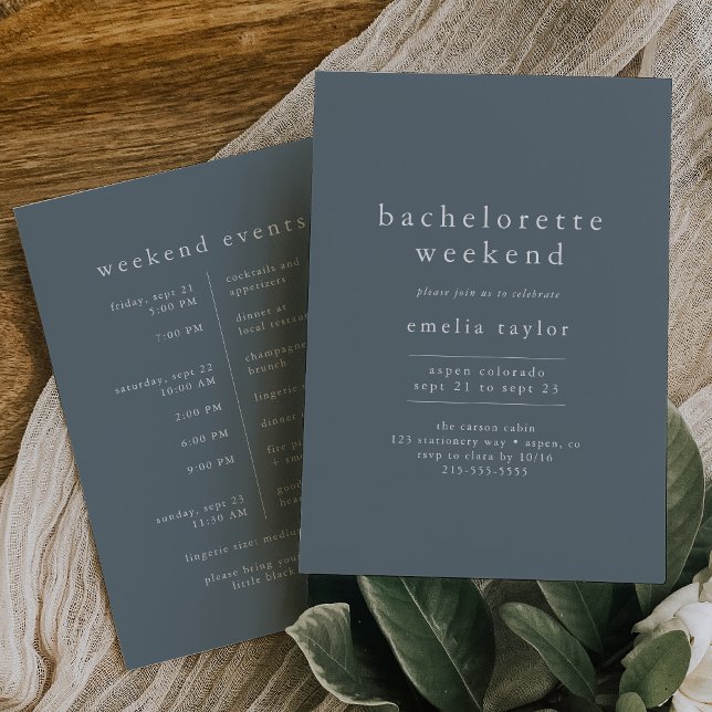 EMELIA Boho Navy Blue Simple Bachelorette Weekend Einladung (EMELIA Boho Navy Blue Simple Bachelorette Weekend Invitation)
