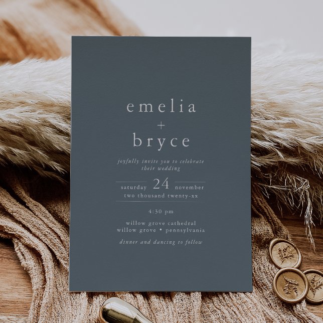 EMELIA Dark Blue Silver Foil Simple Boho Wedding Folieneinladung (EMELIA Dark Blue Silver Foil Simple Boho Wedding Foil Invitation)