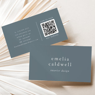 EMELIA Dusty Blue Minimalistisch Boho Minimal QR C Visitenkarte