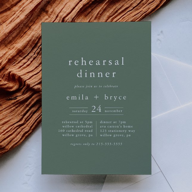 EMELIA Einfache Moderne Terrasse Rustikale Probe A Einladung (EMELIA Simple Modern Sage Rustic Rehearsal Dinner Invitation)
