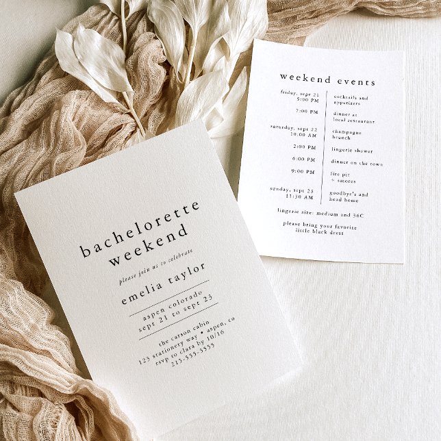 EMELIA Einzigartiges neutrales Rustikales Bachelor Einladung (EMELIA Unique Neutral Rustic Bachelorette Weekend Invitation)