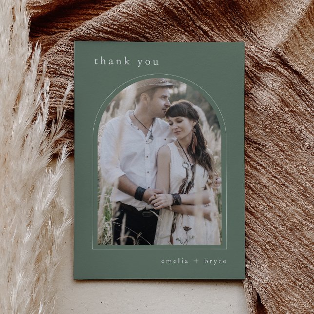 EMELIA Flachberg Modernes Arch Foto Hochzeit Dankeskarte (EMELIA Flat Mountain Modern Arch Photo Wedding Thank You Card)