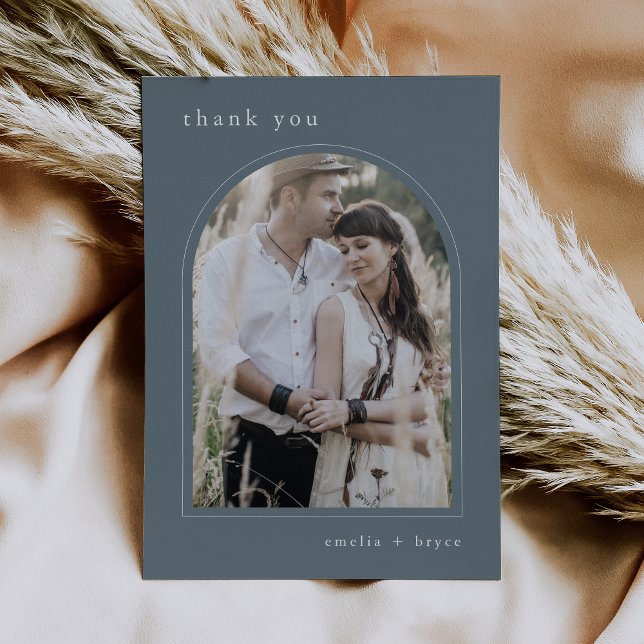 EMELIA Flat Boho Navy Simple Arch Foto Hochzeit Dankeskarte (EMELIA Flat Boho Navy Simple Arch Photo Wedding Thank You Card)