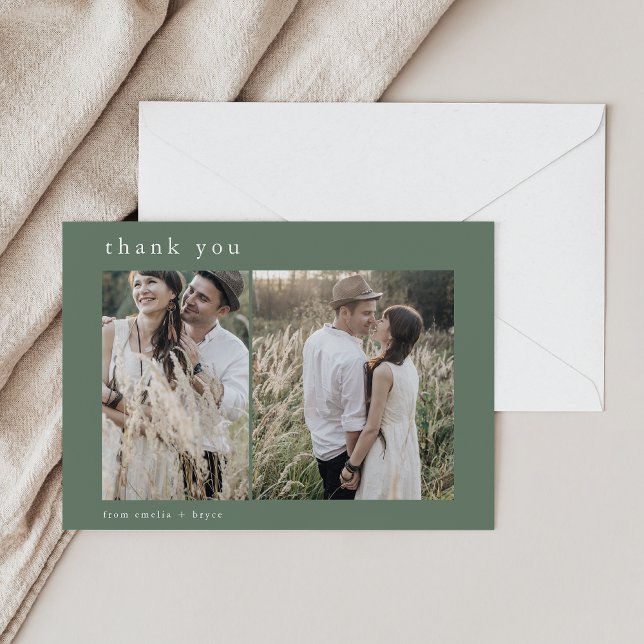 EMELIA Flat Nature Rustic Woodland 2 Foto Hochzeit Dankeskarte (EMELIA Flat Nature Rustic Woodland 2 Photo Wedding Thank You Card)