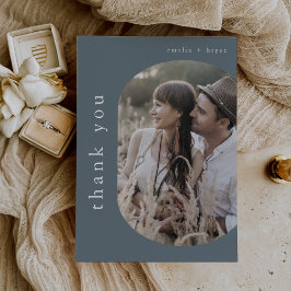 EMELIA Flat Rustic Minimal Blue Navy Foto Hochzeit Dankeskarte