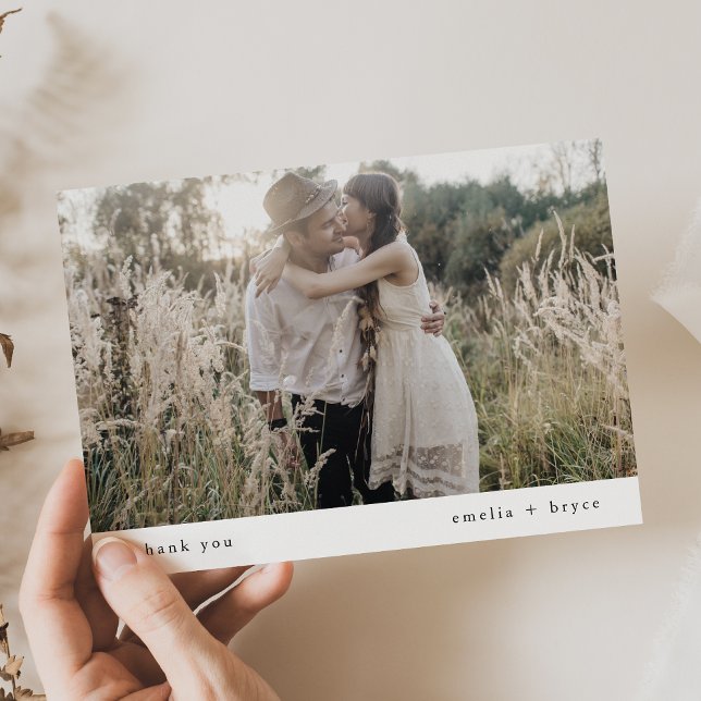 EMELIA Flat Rustic Simple Modern Foto Wedding Dankeskarte (EMELIA Flat Rustic Simple Modern Photo Wedding Thank You Card)
