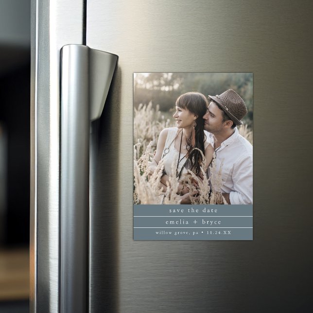 EMELIA Foto Boho Dark Blue Wedding Save the Date Magneteinladung (EMELIA Photo Boho Dark Blue Wedding Save the Date Magnetic Invitation)