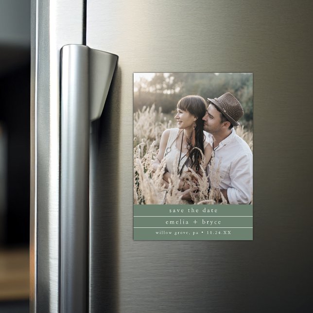 EMELIA Foto Boho Sage Green Wedding Save the Date Magneteinladung (EMELIA Photo Boho Sage Green Wedding Save the Date Magnetic Invitation)