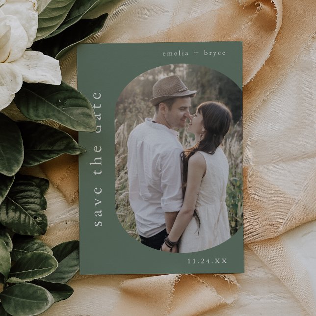 EMELIA Foto Mountain Sage Green Moderne Hochzeit Save The Date (EMELIA Photo Mountain Sage Green Modern Wedding Save The Date)