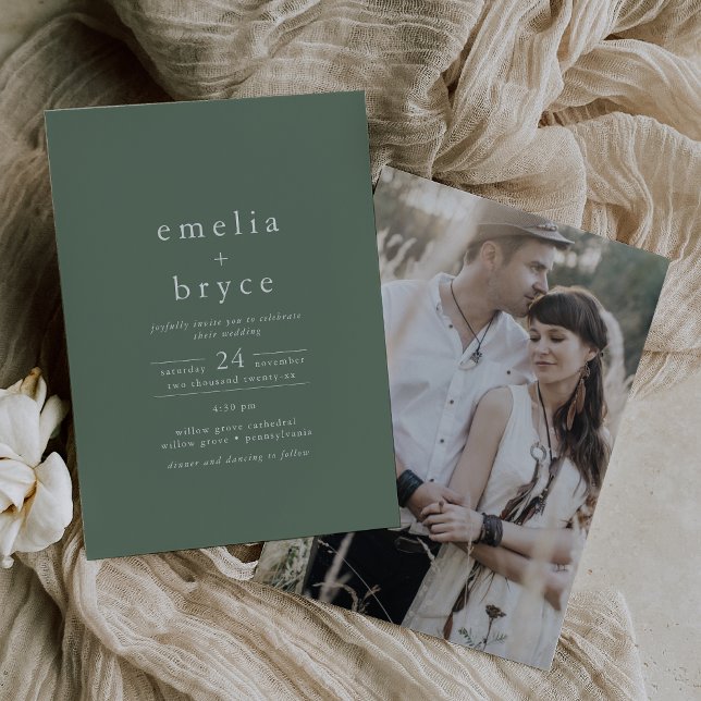 EMELIA Foto Woodland Naturparkplatz Grüne Hochzeit Einladung (EMELIA Photo Woodland Nature Sage Green Wedding Invitation)