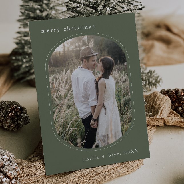 EMELIA Green Simple Modern Family Foto Weihnachten (EMELIA Green Simple Modern Family Photo Christmas Holiday Card)