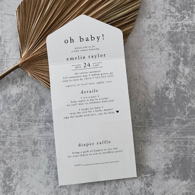 EMELIA Minimal einfache Windeln Raffle Baby Dusche All In One Einladung (EMELIA Minimal Simple Diaper Raffle Baby Shower All In One Invitation)