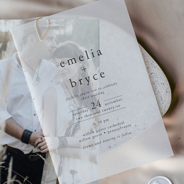 EMELIA Modern Boho Minimalistische, einzigartige S (EMELIA Modern Boho Minimalist Unique Black Wedding Vellum Invitations)