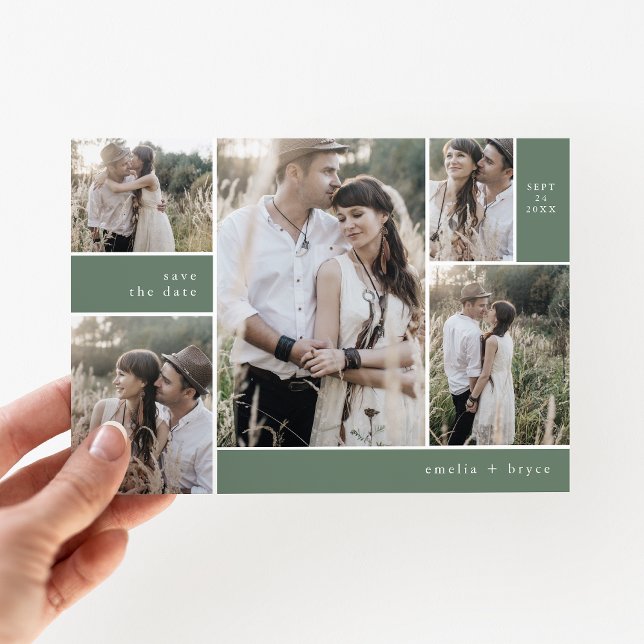 EMELIA Multi Foto Simple Boho Sage Rustikale Hochz Save The Date (EMELIA Multi Photo Simple Boho Sage Rustic Wedding Save The Date)