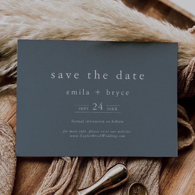 EMELIA Navy Rustic Minimal Dusty Blue Boho Hochzei Save The Date (EMELIA Navy Rustic Minimal Dusty Blue Boho Wedding Save The Date)