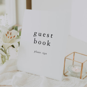 EMELIA Neutral White Black Wedding Guest Book Sign Sockelschild